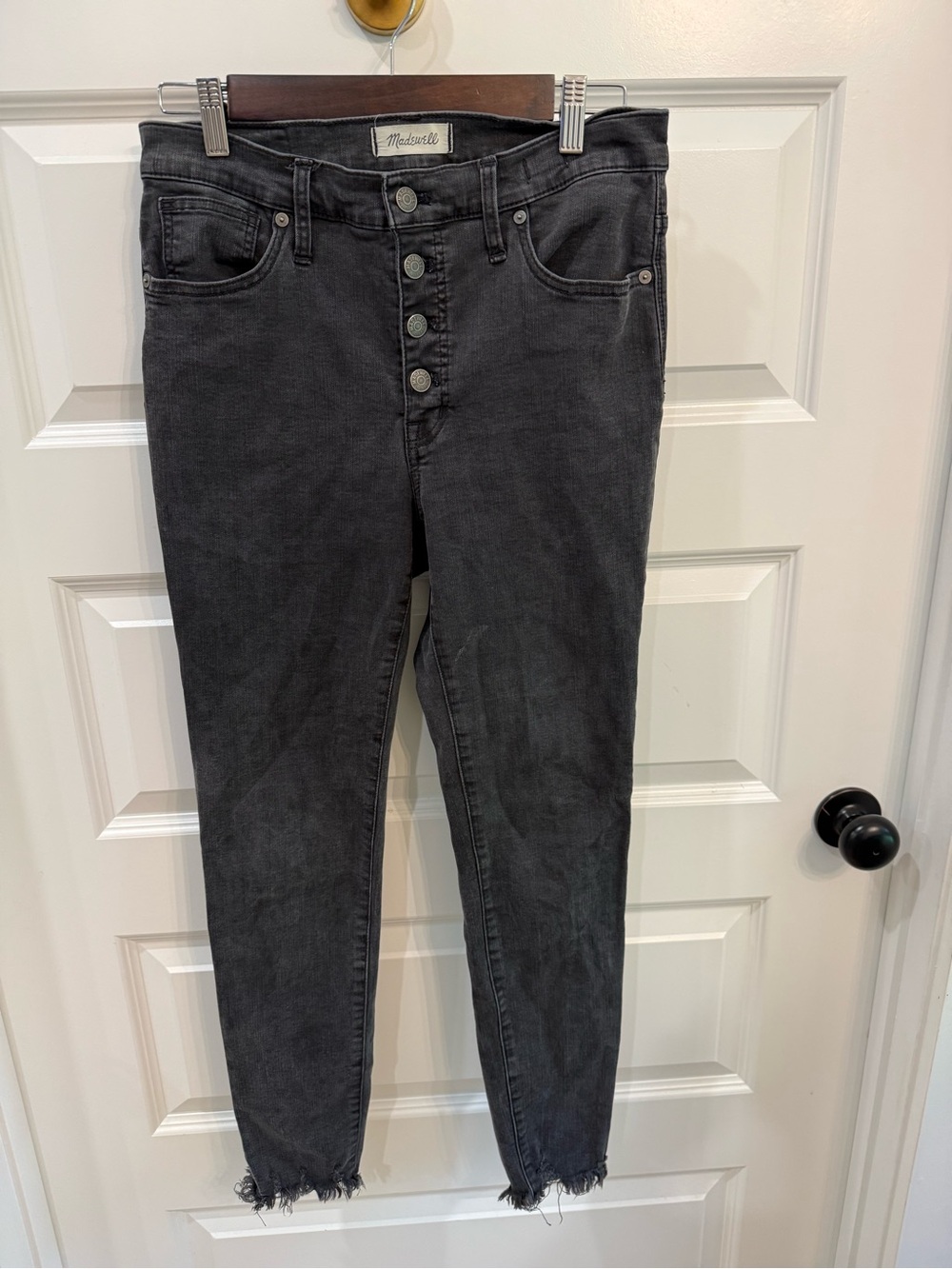 Madewell 9" Mid-Rise Skinny Jeans Button Fly Frayed Hem Grey Wash Size 30